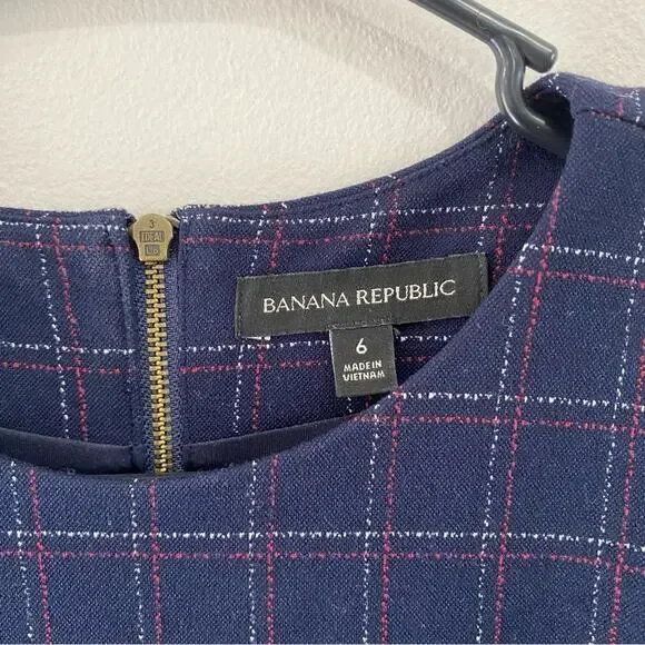 Banana Republic Navy Plaid Midi Dress with Flounce Hem - Picture 4 of 11